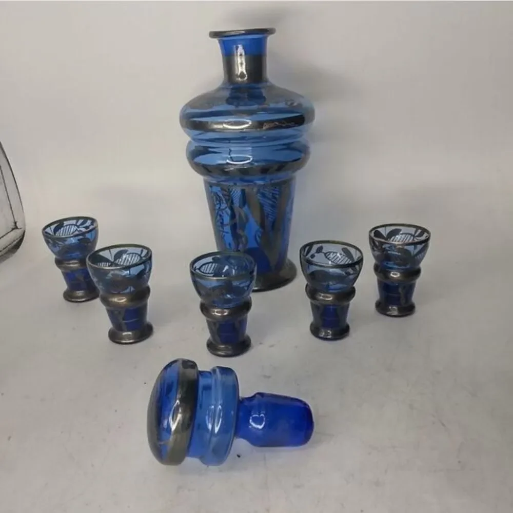 Cobalt blue decanter with silver‎ overlay